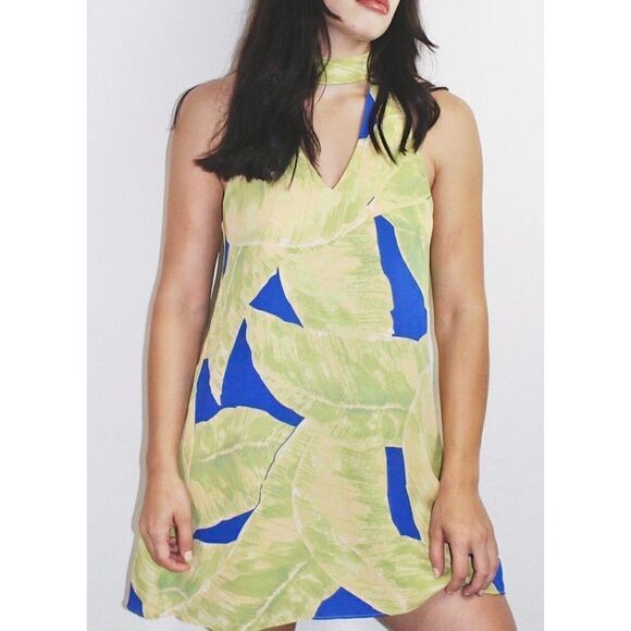 Olivaceous Dress Womens Size Medium Halter Neck Green/Blue Mini - Picture 1 of 12